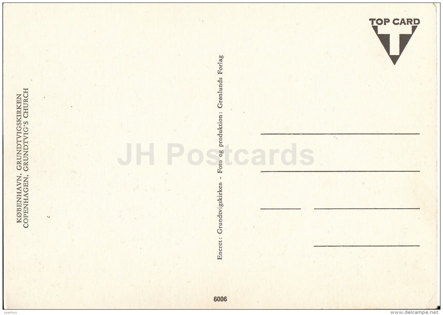 Grundtvig´s Church - Copenhagen - 6006 - Denmark - unused - JH Postcards