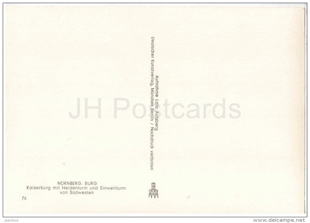 Nürnberg , Burg - Kaiserburg mit Heidenturm und Sinwellturm von Südwesten - castle - 76 - Germany - ungelaufen - JH Postcards