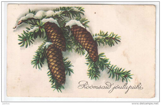 christmas greeting card - fir cones - IL - old postcard - circulated in Estonia  , Rakvere - used - JH Postcards