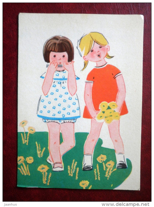 Children - girls - harmonica - illustration by L. Habicht - Juvenile Artists - 1969 - Estonia USSR - unused - JH Postcards
