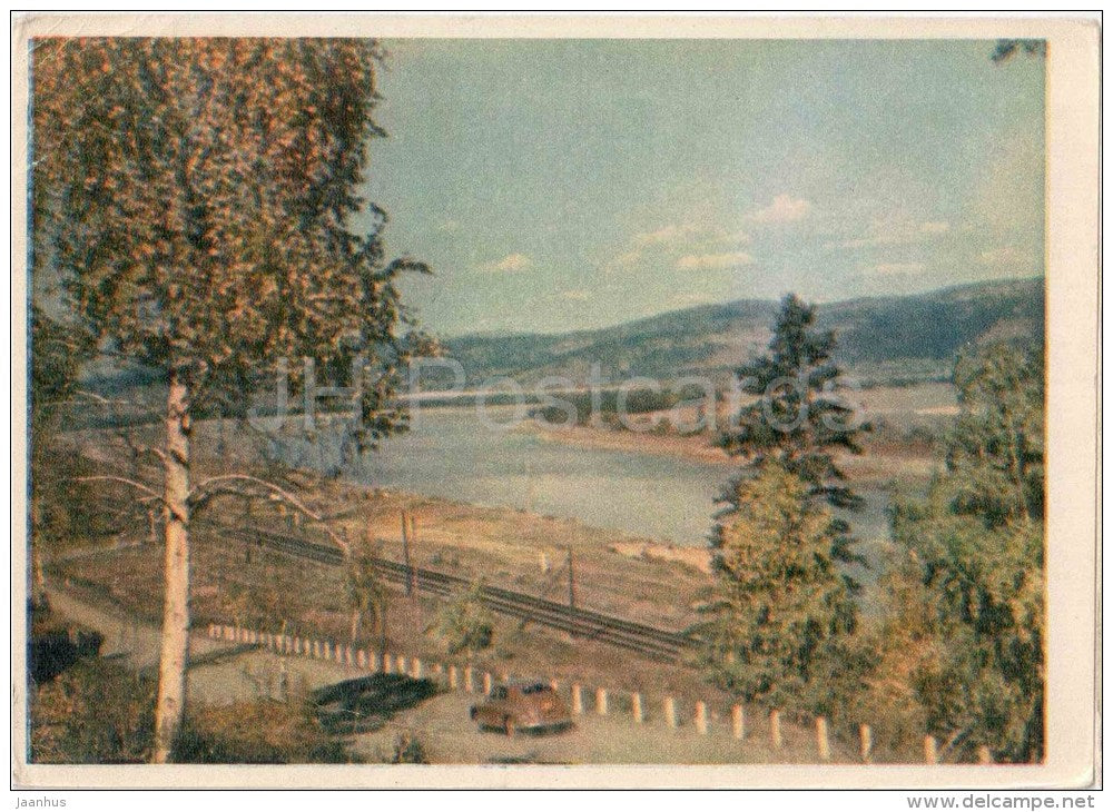 Selenga river - car Pobeda - 1958 - Russia USSR - unused - JH Postcards