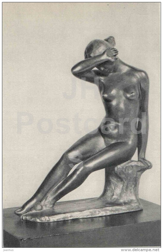 sculpture by Aristide-Joseph-Bonaventure Maillol - Seated girl - nude woman - french art - unused - JH Postcards