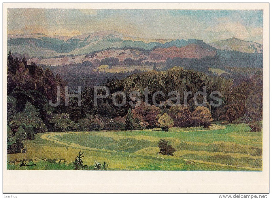 painting by V. Zvenigorodsky - Poloniny , 1969 - mountains - Ukrainian art - Russia USSR - 1977 - unused - JH Postcards