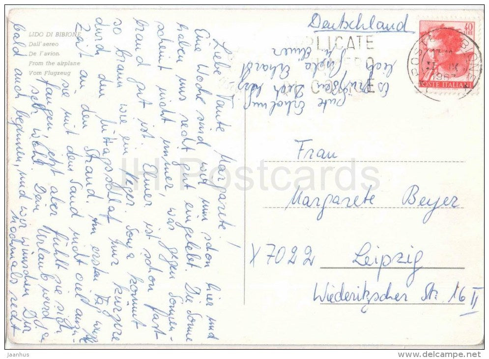 Lido di Bibione , dall´aereo - beach - Bibione - Veneto - Italia - Italy - sent from Italy Bibione to Germany 1967 - JH Postcards