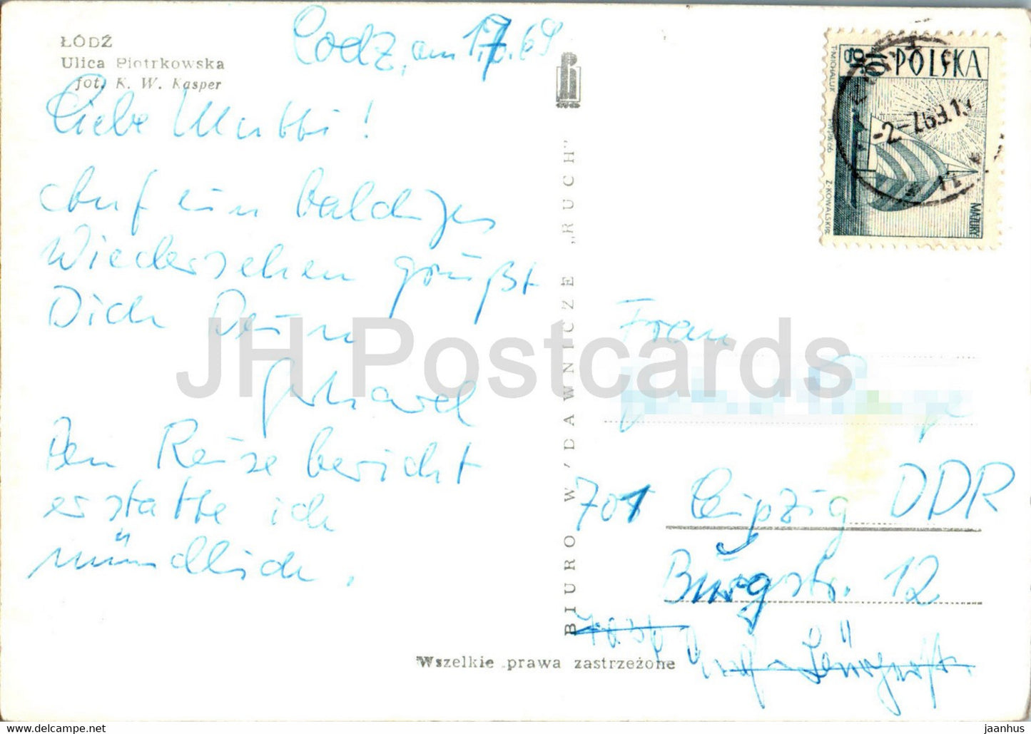 Lodz - Ulica Piotrkowska - rue - 1969 - Pologne - occasion