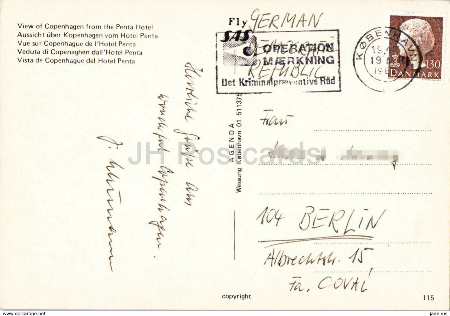 Blick auf Kopenhagen vom Penta Hotel aus – 1982 – Dänemark – gebraucht