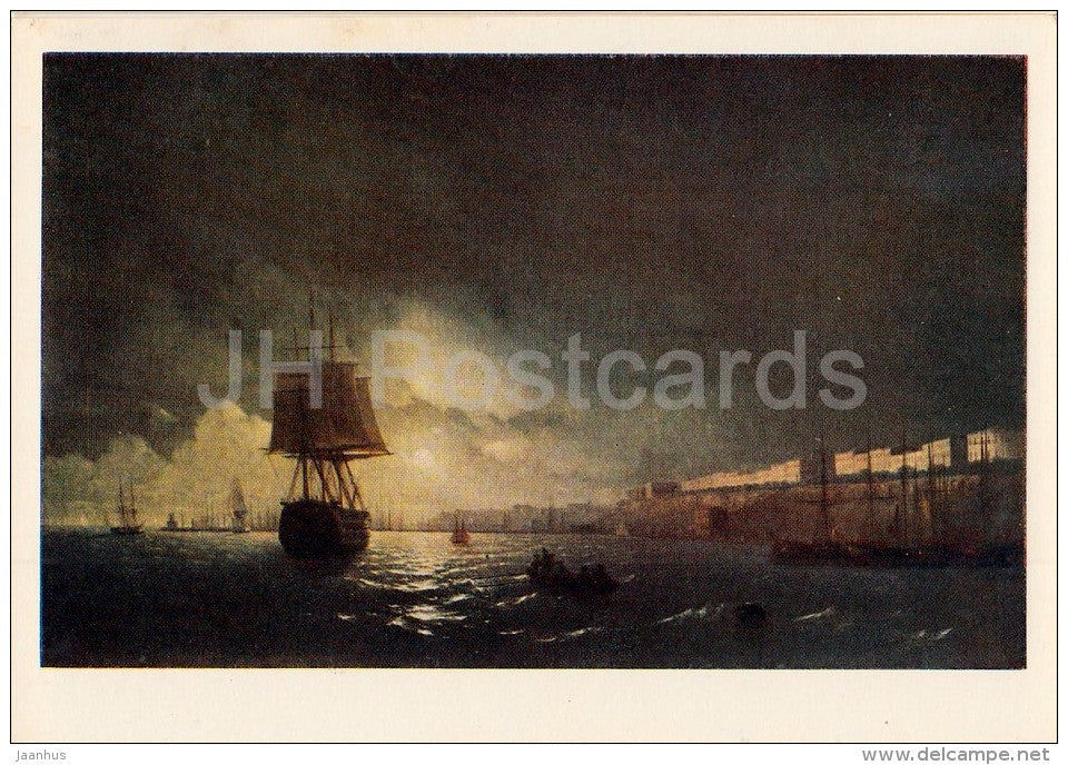painting by I. Aivazovsky - View of Odessa on Moonlit Night - Russian art - 1956 - Russia USSR - unused - JH Postcards