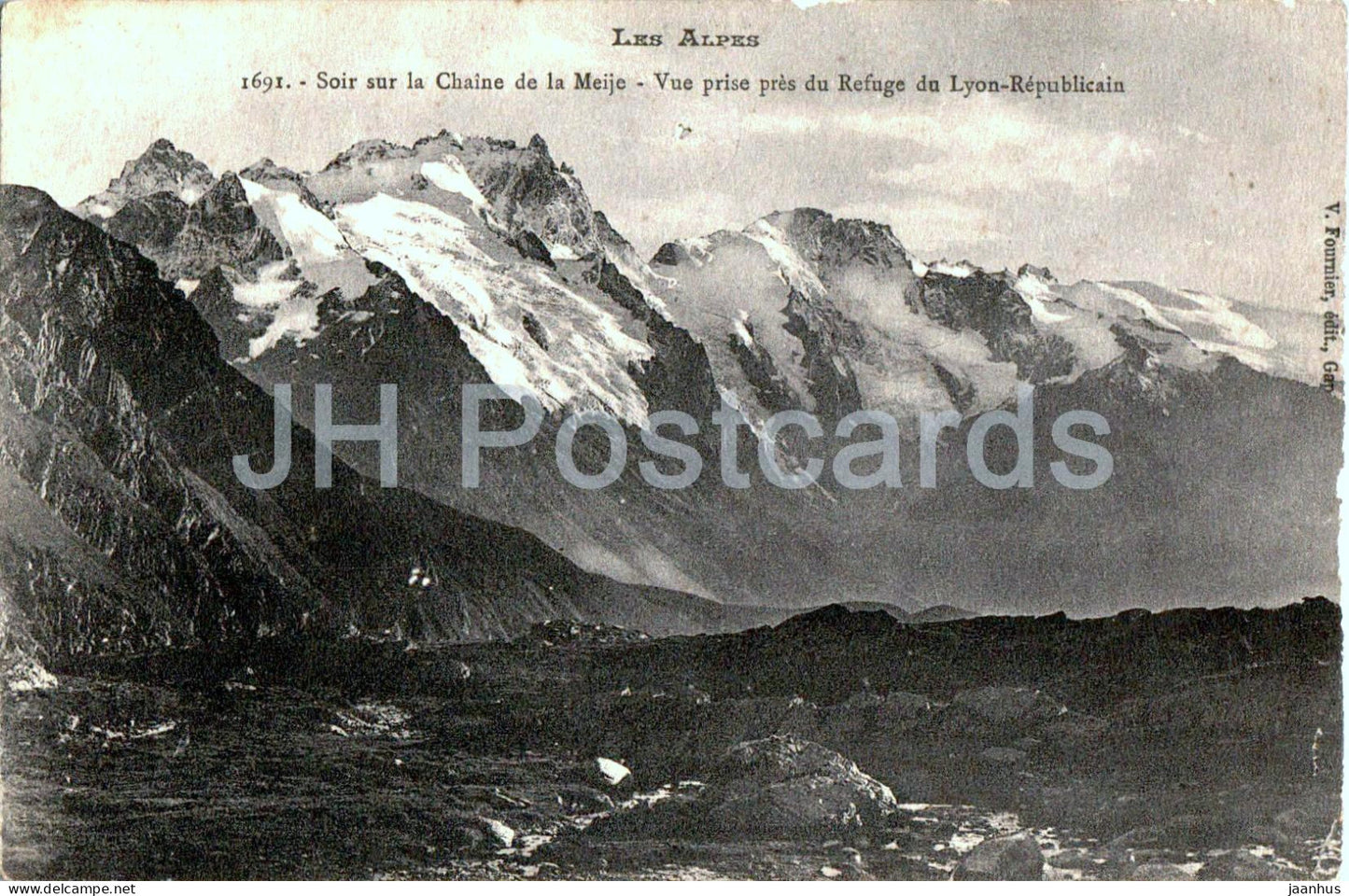 Soir sur la Chaine de la Meije - Vue prise pres du Refuge du Lyon Republicain 1691 - old postcard - 1915 - France - used - JH Postcards