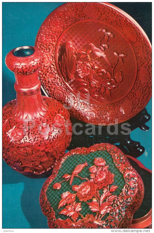 Carved Lacquers - Peking Art Handicrafts - Chinese art - old postcard - China - unused - JH Postcards