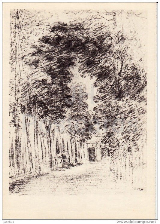 drawing by Jean-Antoine Watteau - Alley in the Park - sketch - French art - 1963 - Russia USSR - unused - JH Postcards
