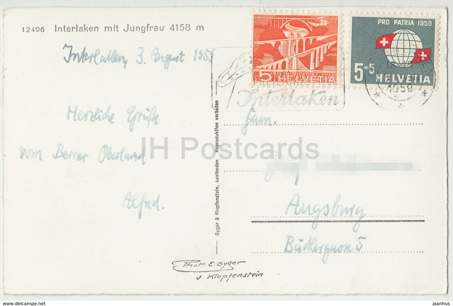Interlaken mit Jungfrau 4158 m - 12496 - Schweiz - 1959 - gebraucht