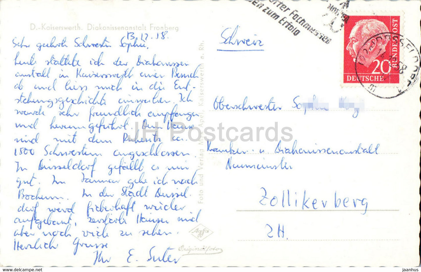 D Kaiserswerth - Diakonissenanstalt Fronberg - old postcard - 1958 - Germany - used