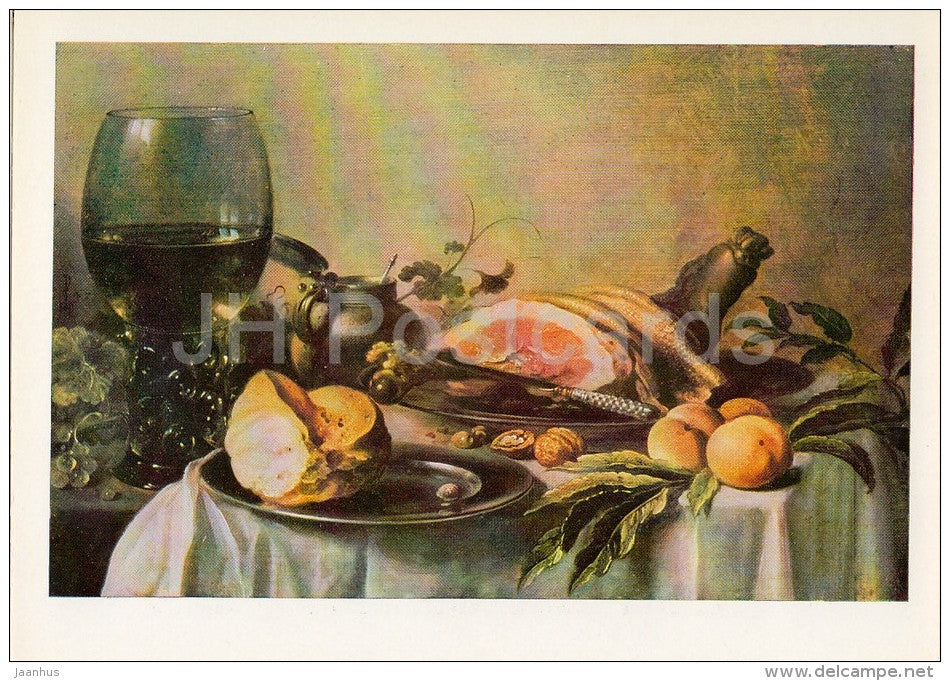 painting by Pieter Claesz - Breakfast - meat - peach - Dutch art - 1983 - Russia USSR - unused - JH Postcards