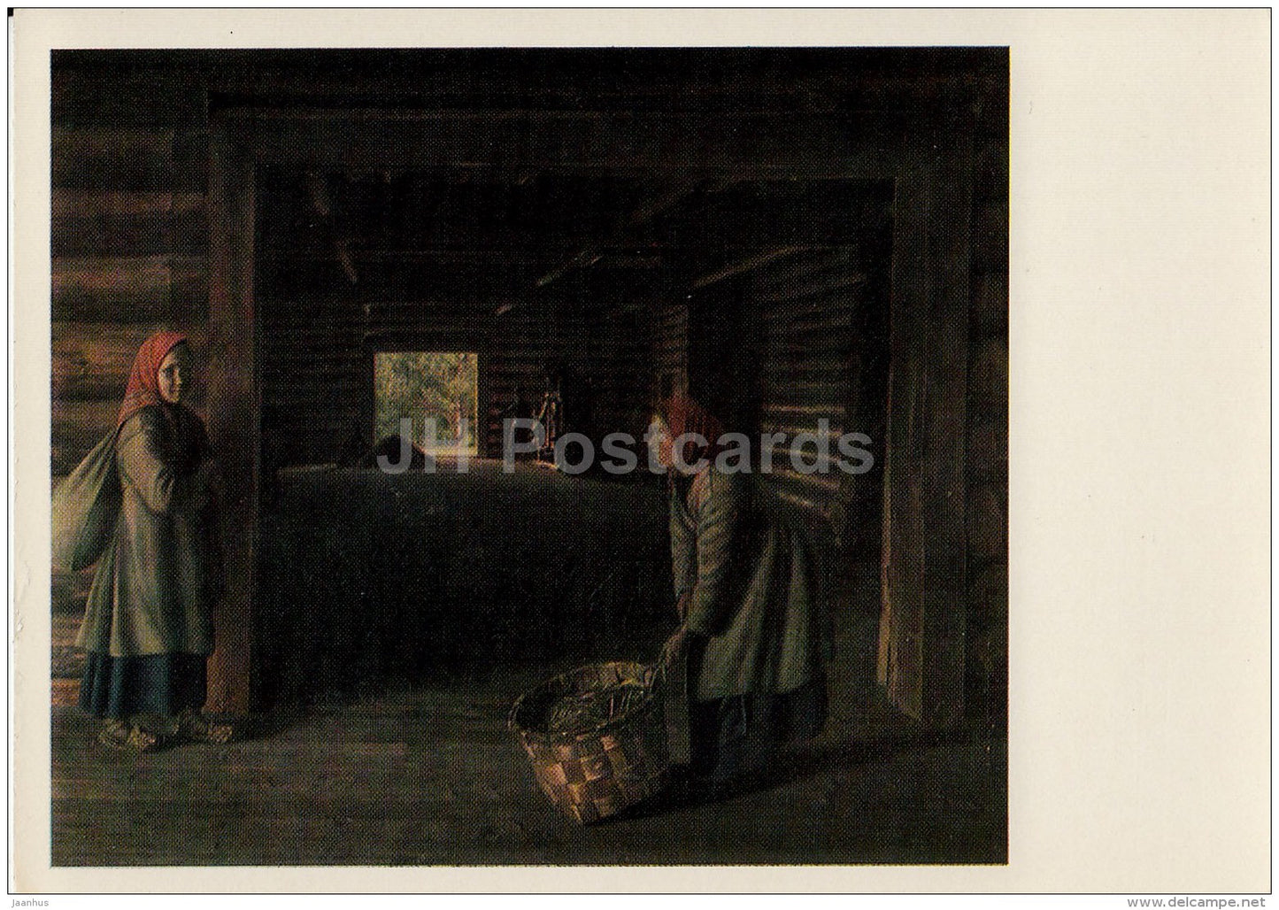 painting by G. Soroka - Threshing-Barn , 1840s - girl - woman - Russian art - 1974 - Russia USSR - unused - JH Postcards