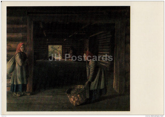 painting by G. Soroka - Threshing-Barn , 1840s - girl - woman - Russian art - 1974 - Russia USSR - unused - JH Postcards
