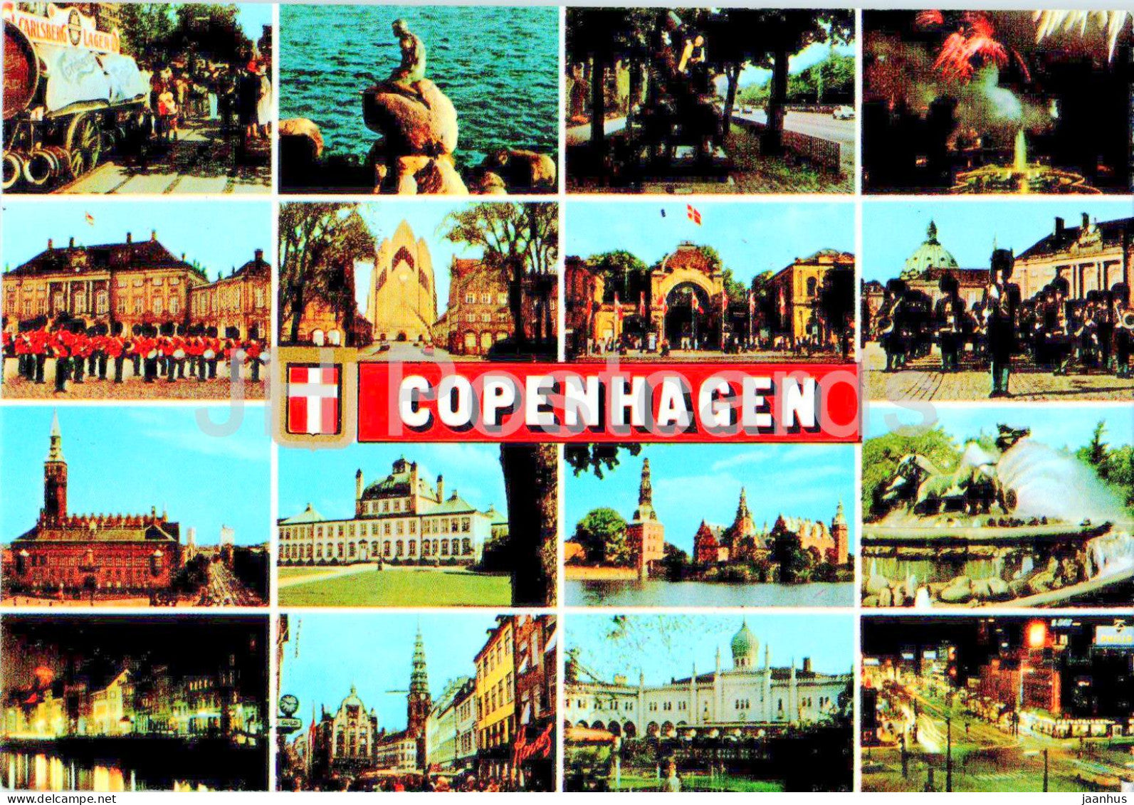 Copenhagen - Kobenhavn - Gefion fountain - Little Mermaid - Royal Guard - multiview - 3 - 1982 - Denmark - used - JH Postcards