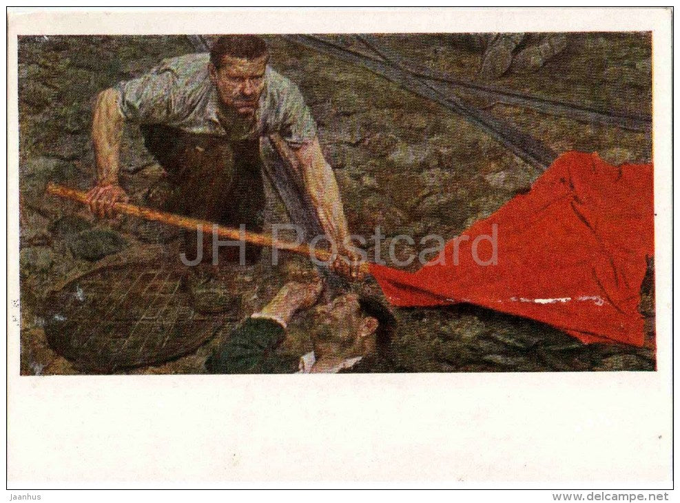 painting by G. Korzhev - Raising the Banner , 1959-60 - communists - russian art - unused - JH Postcards