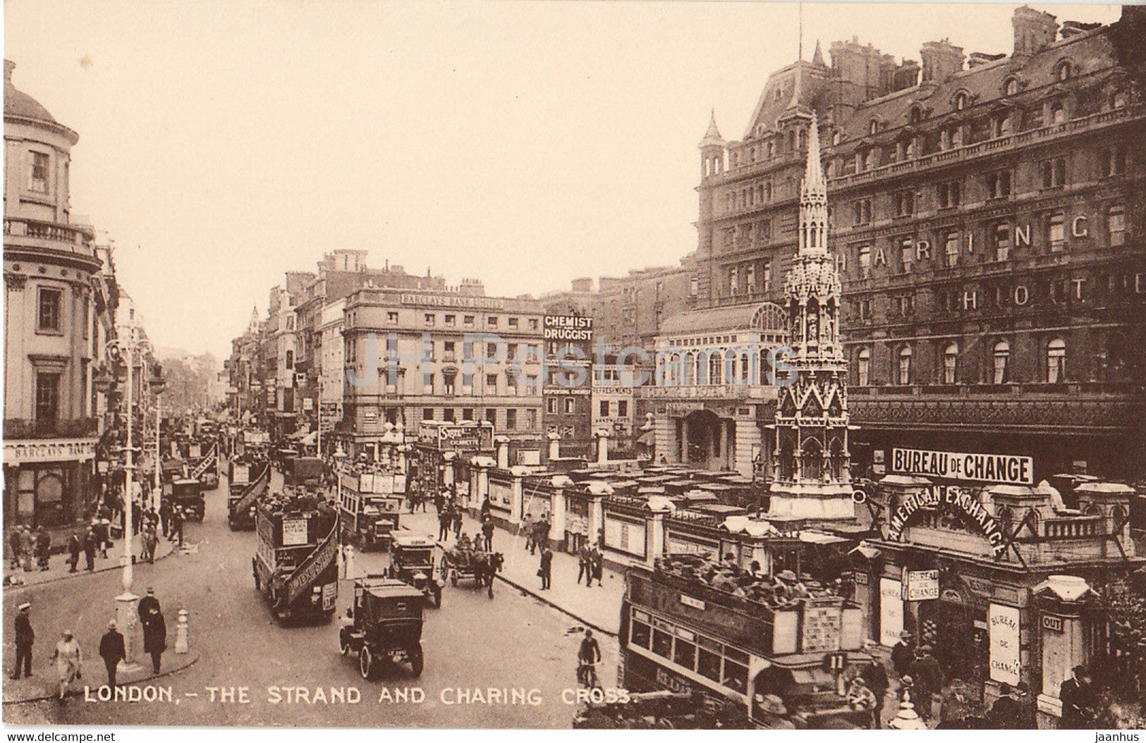 London - The Strand and Charing Cross - Lesco Series - bus - car - old postcard - England - United Kingdom - unused - JH Postcards