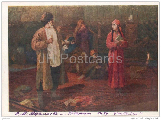 painting by E. Adamova - Still, I will learn - yurt - russian art - unused - JH Postcards