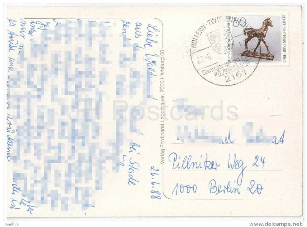 Gruss aus Stade , Elbe - St. Wilhadi Kirche - Kran - Kraftwerk - Pferdemarkt - Rathaus - Germany - 1988 gelaufen - JH Postcards