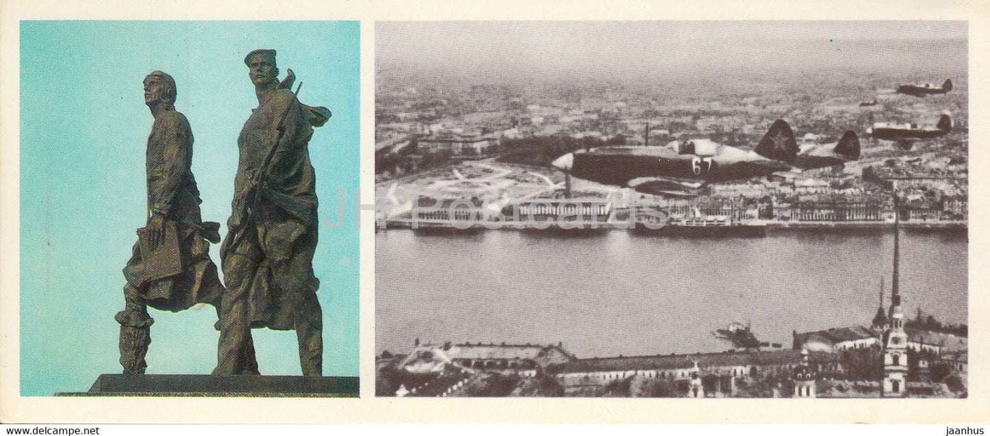 Monument to the Heroic Defenders of Leningrad - Pilot and sailors - air patrol - memorial - 1976 - Russia USSR - unused - JH Postcards