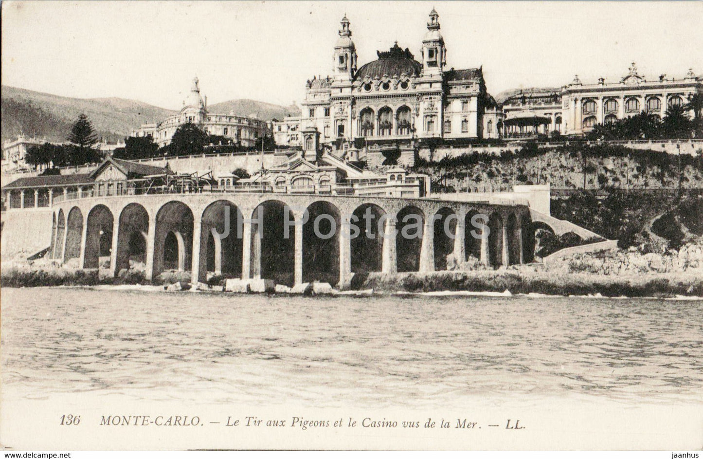 Monte Carlo - Le Tir aux Pigeons et le Casino vus de la Mer - 136 - old postcard - Monaco - unused - JH Postcards