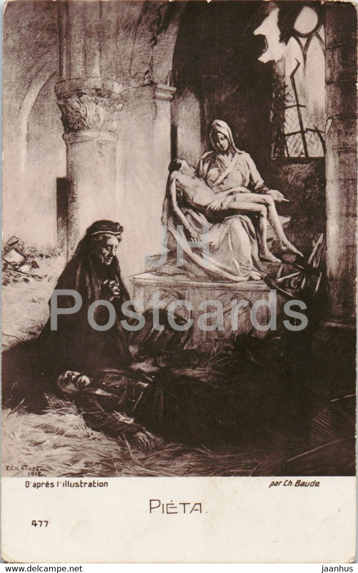 illustration by Ch. Baude - Pieta - 477 - old postcard - France - unused - JH Postcards