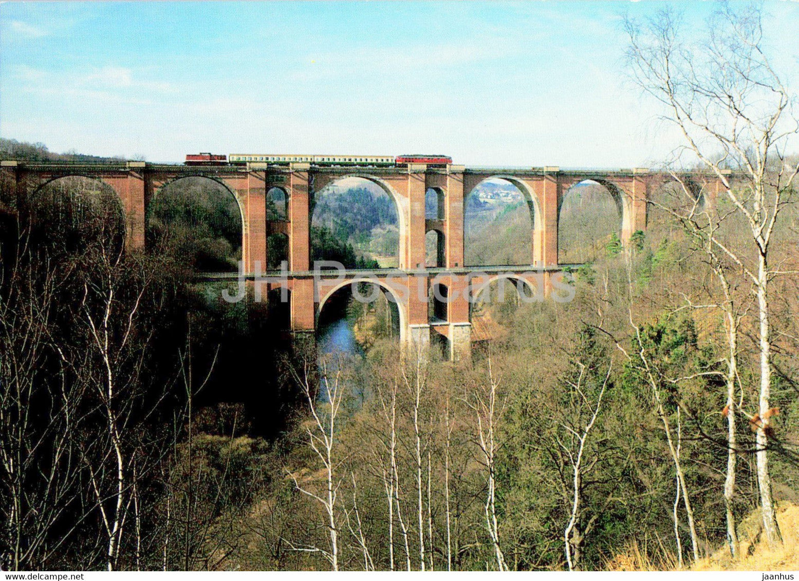 Elstertalbrucke bei Jocketa - Personenzug - bridge - train - railway - locomotive - Germany - unused - JH Postcards