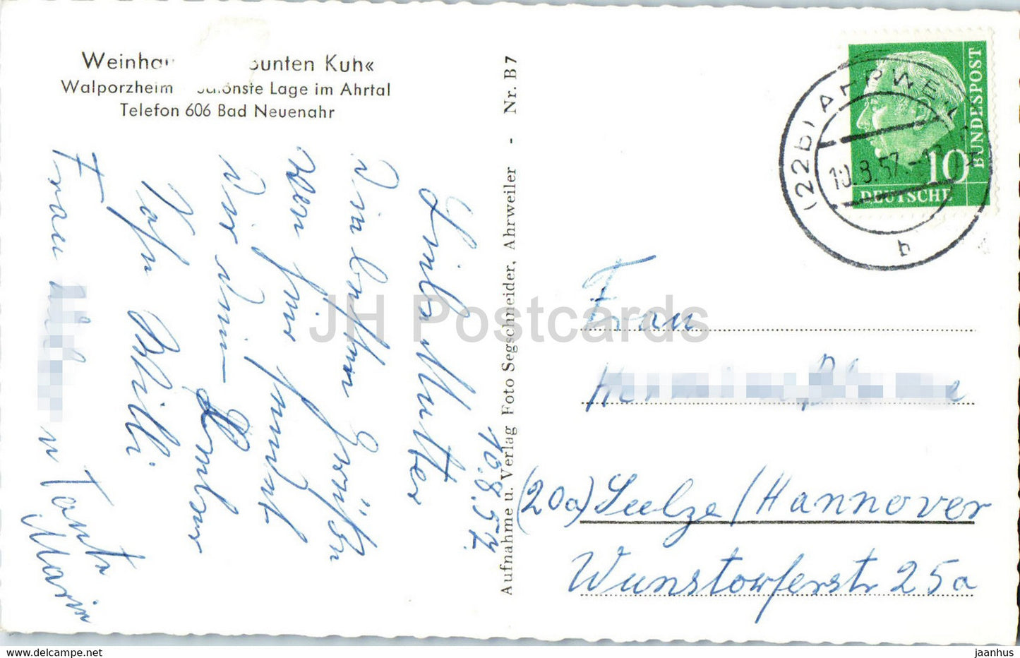 Walporzheim im Ahrtal Bunte Kuh Terrasse - old postcard - 1957 - Germany - used
