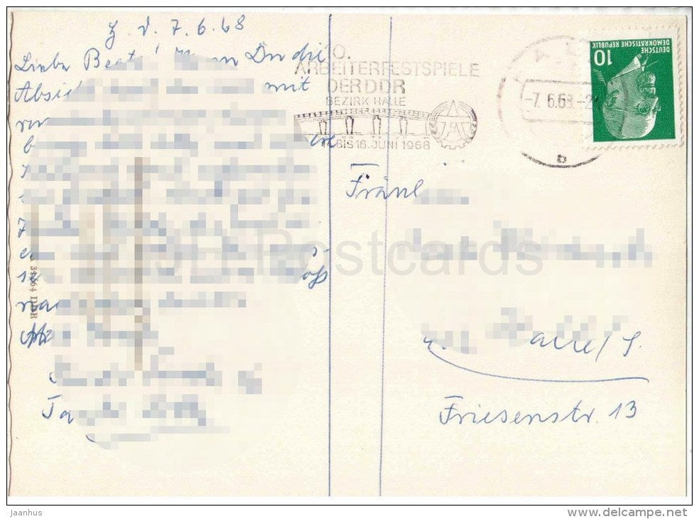 Weimar - Schloss Belvedere - castle - Arbeiterfestspiele der DDR - Germany - 1968 gelaufen - JH Postcards