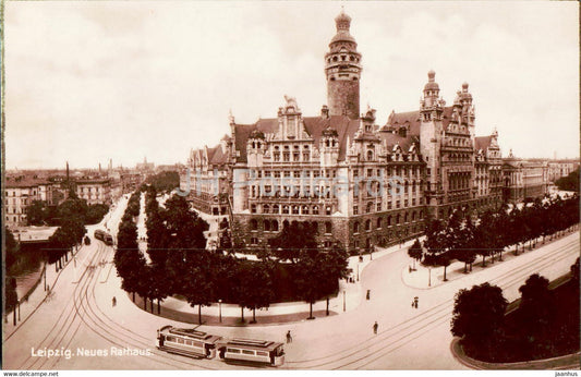 Leipzig - Neues Rathaus - tram - old postcard - 1931 - Germany - used - JH Postcards