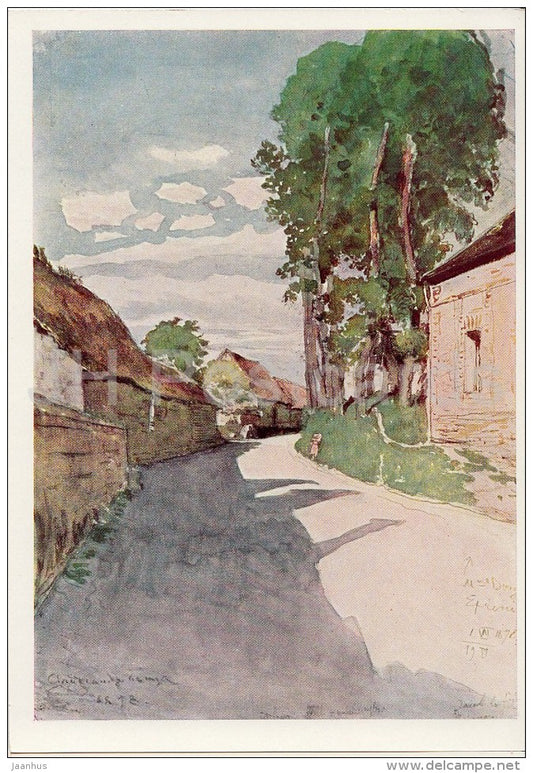 painting by A. Benois - Village street . Normandy , 1898 - Russian art - 1967 - Russia USSR - unused - JH Postcards