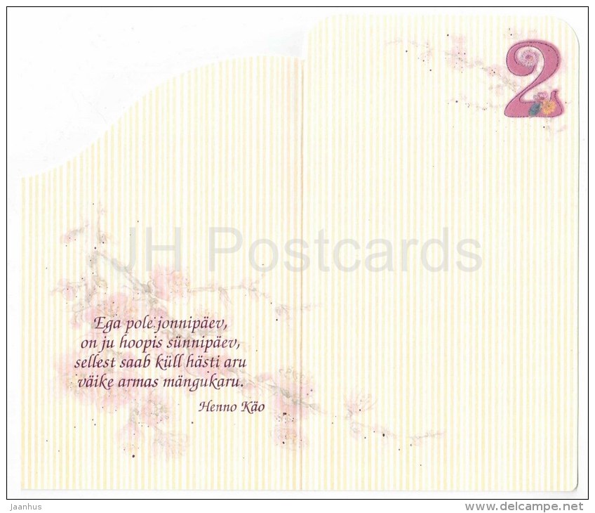 illustration by Lisi Martin - signed - birthday greeting card - poem - girl - teddy bear - flowers - unused - JH Postcards