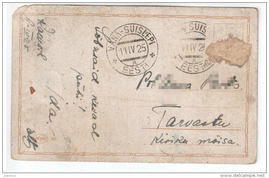 illustration by Fiebiger - grotto , pavilion , sea - Amag 391 - old postcard - circulated in Estonia 1925 - used - JH Postcards