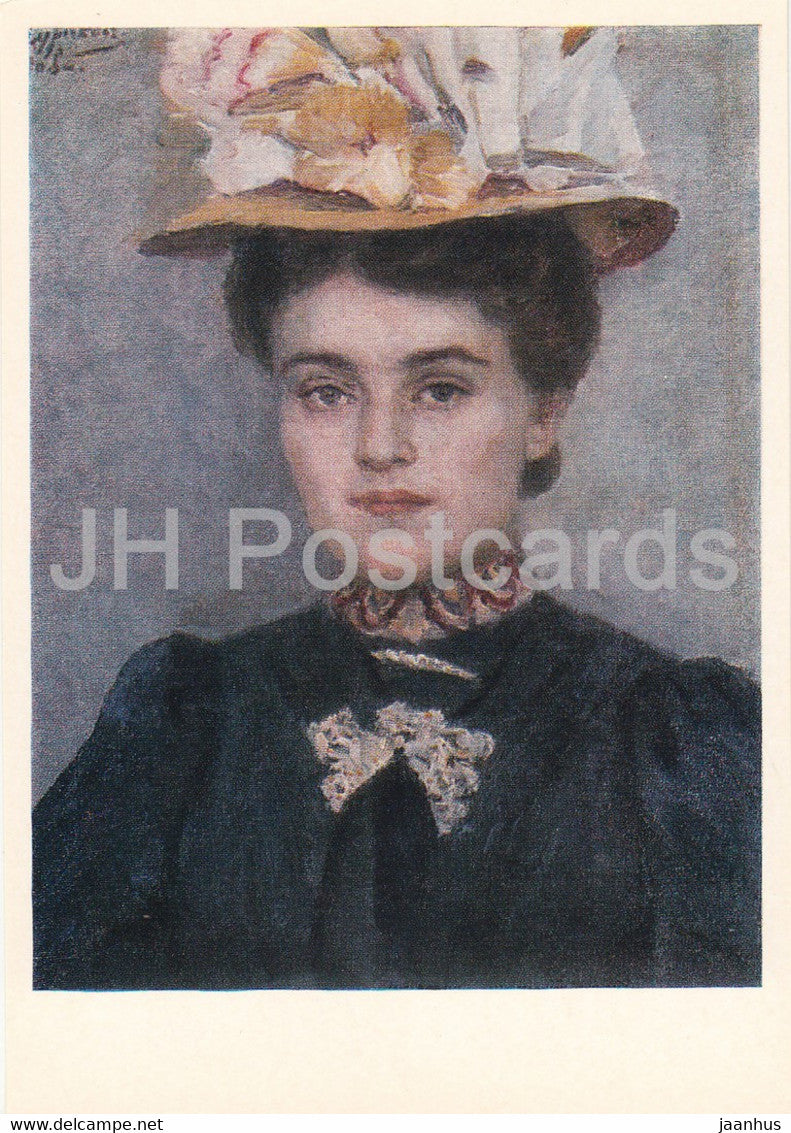 painting by V. Surikov - Portrait of E. Kolosova - hat - woman - Russian art - 1981 - Russia USSR - unused - JH Postcards