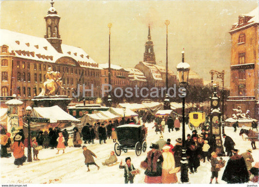 painting by Otto Fritzsche - Striezelmarkt auf dem Neustadter Markt um 1910 - market - German art - Germany - unused - JH Postcards