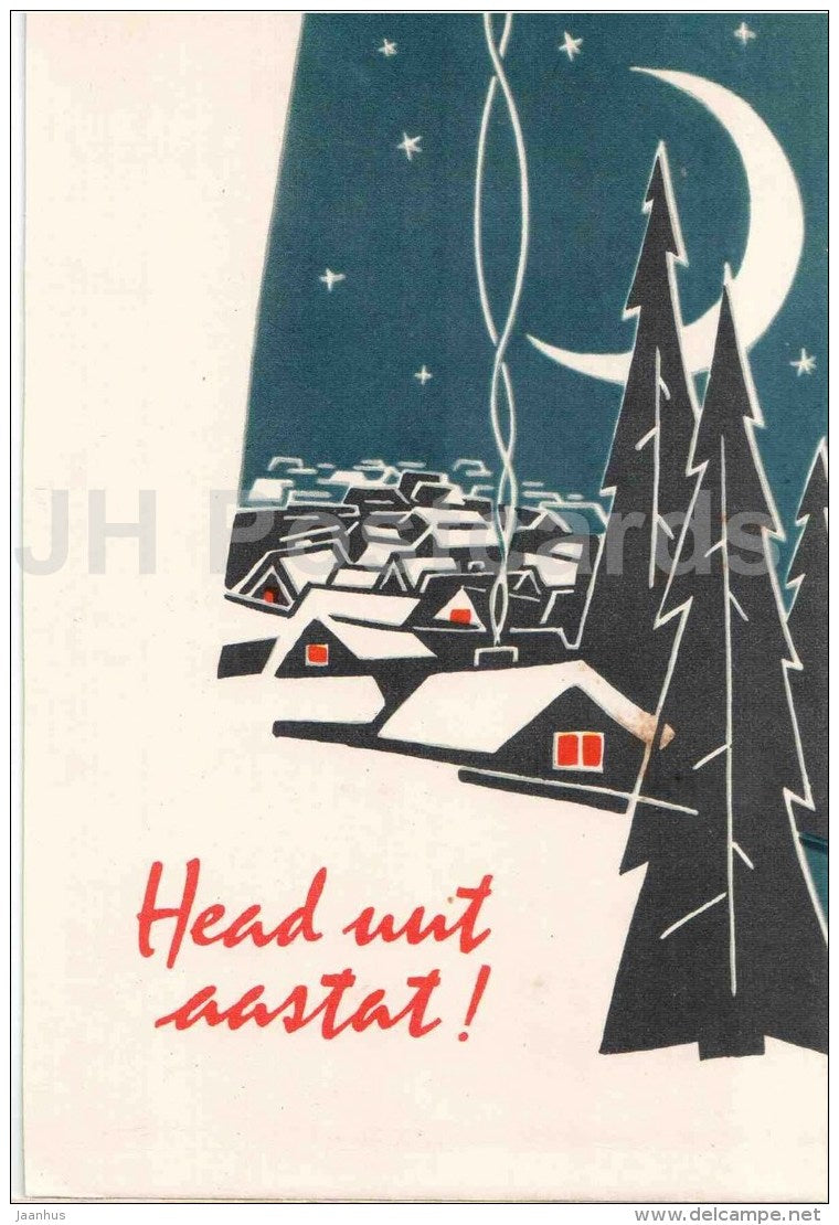 New Year greeting Card by S. Väljal - town in the night - 1963 - Estonia USSR - used - JH Postcards