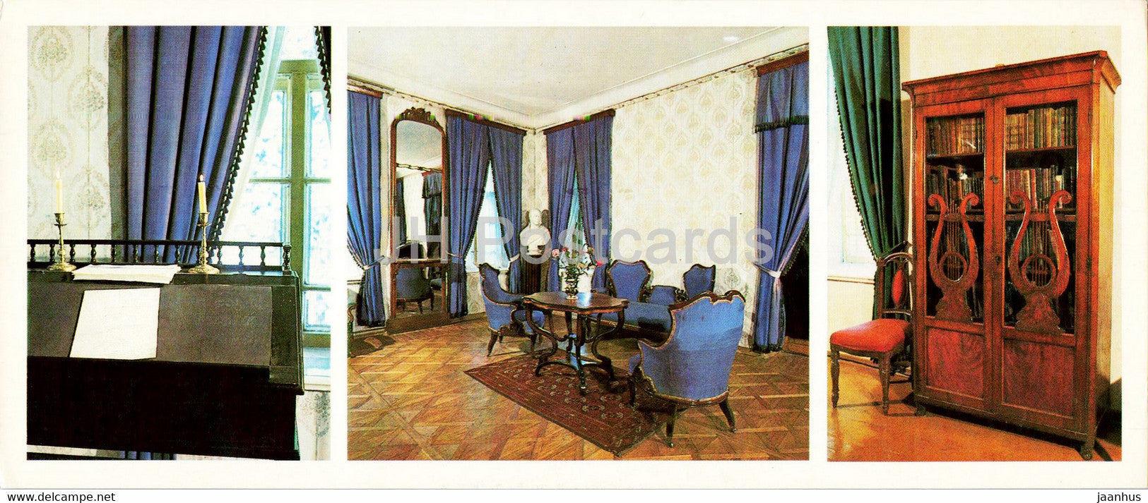 desk - living room corner - Bookcase Nekrasov library - Russian Poet Nekrasov Museum Manor - 1983 - Russia USSR - unused - JH Postcards