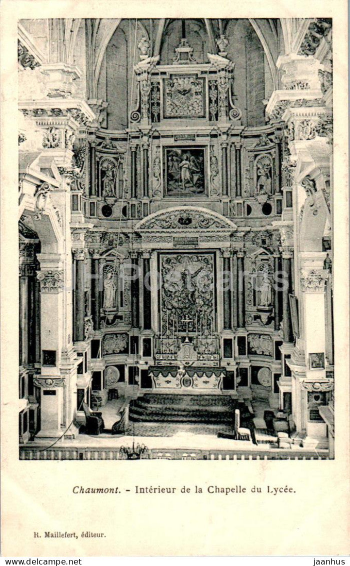 Chaumont - Interieur de la Chapelle du Lycee - chapel - old postcard - France - unused - JH Postcards