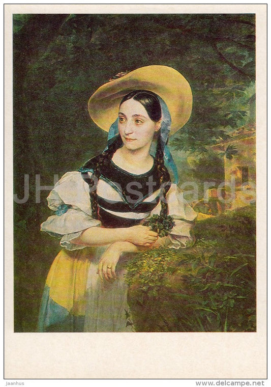 painting by K. Bryullov - Portrait of Fanny Tacchinardi Persiani , 1834 - Russian art - Russia USSR - 1983 - unused - JH Postcards