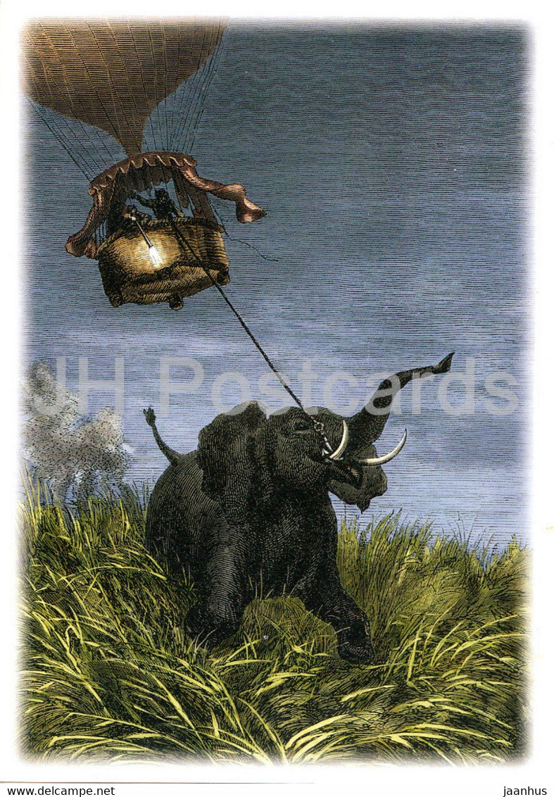 Funf Wochen im Ballon - Five Weeks in a Balloon - elephant - Jules Verne - illustration - Germany - unused - JH Postcards