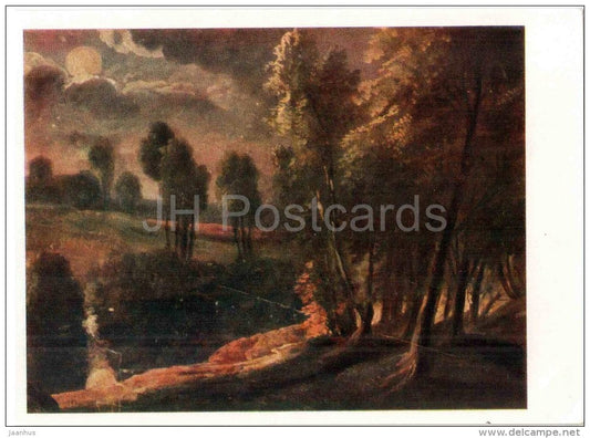painting by Peter Paul Rubens - Landscape at Night - flemish art - unused - JH Postcards