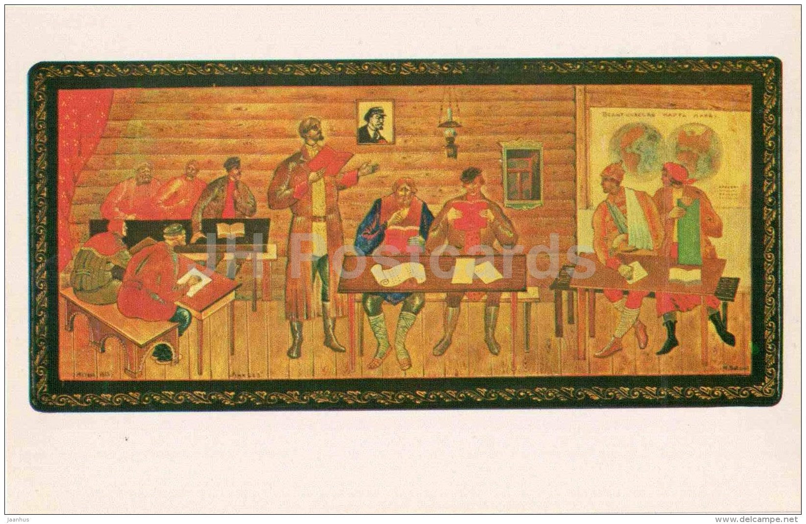 by Yuri Vavanov - Down with Illiteracy , 1937 - Lacquered Miniatures from Mstiora - 1982 - Russia USSR - unused - JH Postcards