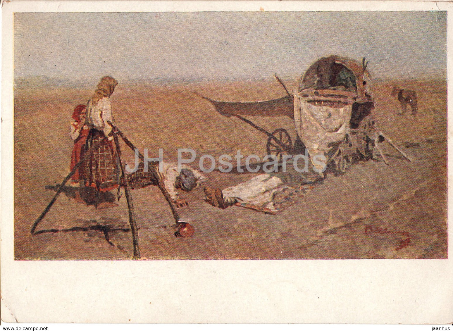 painting by S. Ivanov - Death of an immigrant on the road - Russian art - 1932 - Russia USSR - unused - JH Postcards