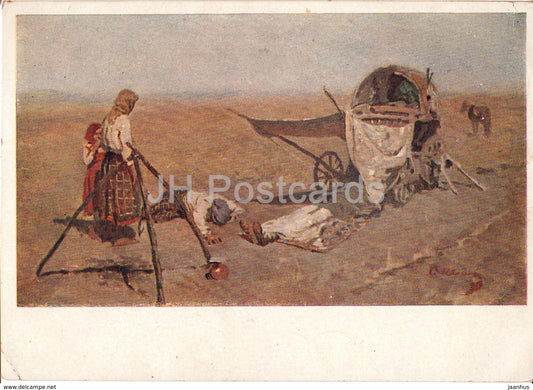 painting by S. Ivanov - Death of an immigrant on the road - Russian art - 1932 - Russia USSR - unused - JH Postcards