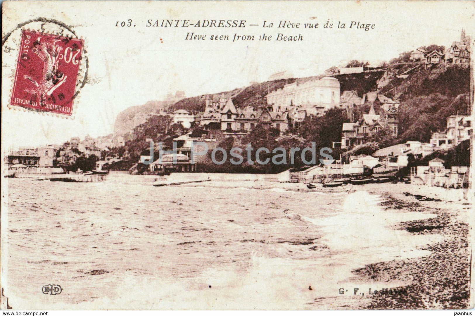 Sainte Adresse - La Heve vue de la Plage - Heve seen from the Beach - 103 - old postcard - 1926 - France - used - JH Postcards