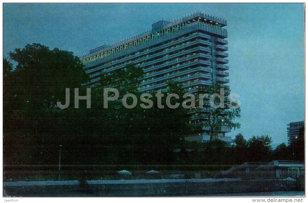 hotel by night - The Zhemchuzhina Hotel - Sochi - 1979 - Russia USSR - unused - JH Postcards