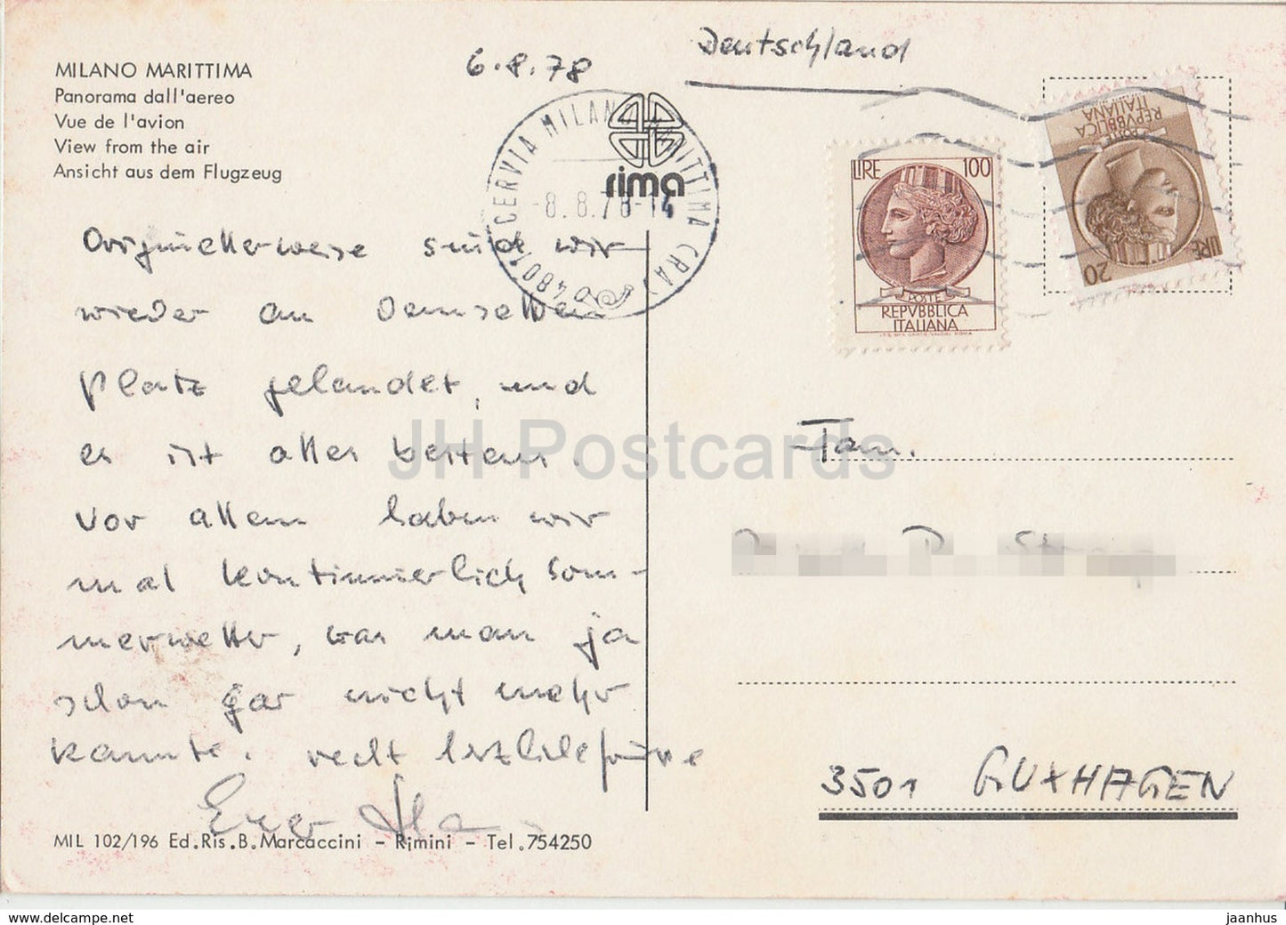 Milano Marittima - Panorama dall'aereo - view from the air - beach - Italy - 1978 - used