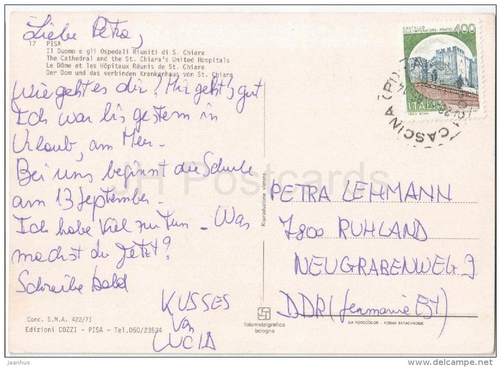 Il Duomo e gli Ospedali Riuniti di S. Chiara - cathedral - Pisa -  Italia - Italy - sent from Italy Pisa to Germany - JH Postcards