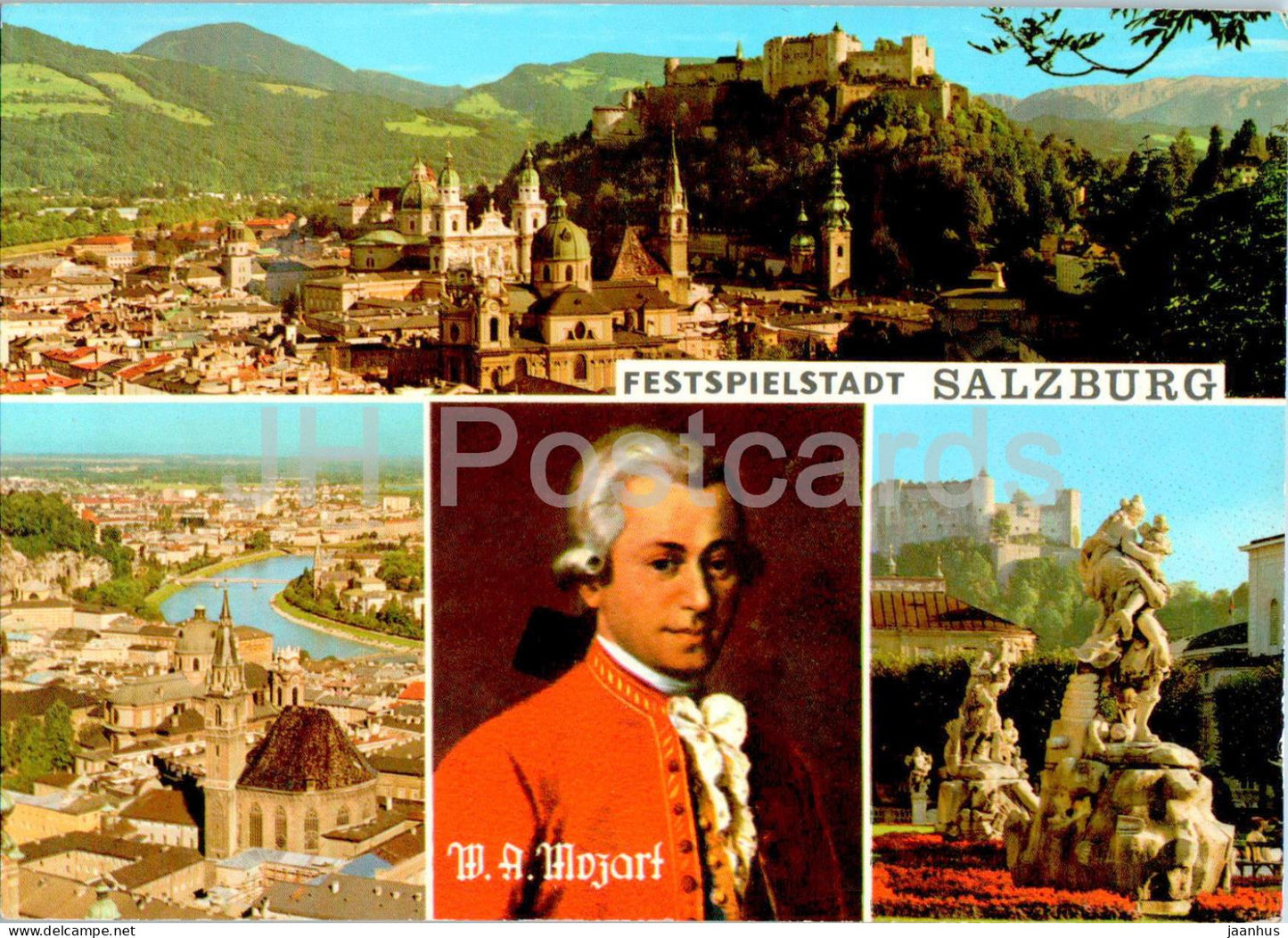 Salzburg - Festspielstadt - Mozart - multiview - 5/52 - 1960s - Austria - used - JH Postcards